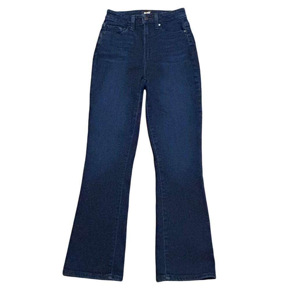 PAIGE Femme High Rise Slim Straight Jeans Lumiere Dark Wash Size 25 - Picture 2 of 13